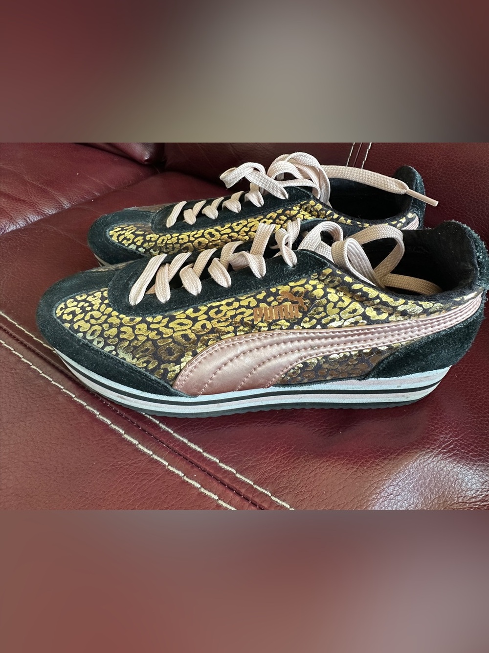 Puma Women's Black & Gold Leopard Metallic Accent Sneakers - Picture 2 of 5